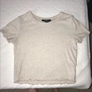 Grey ruffle bottom top and sleeve